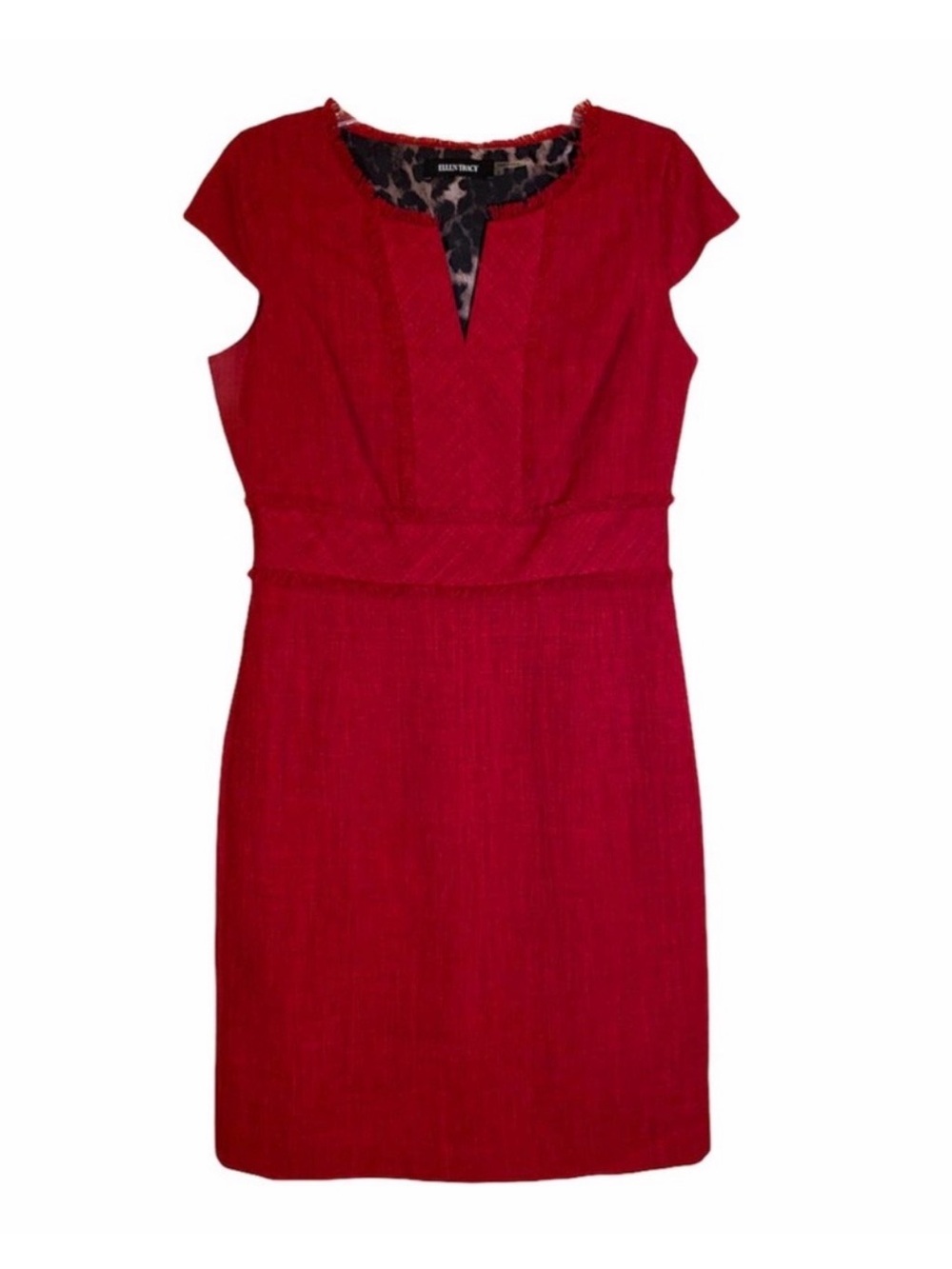 Ellen Tracy Red Cap-Sleeve Sheath Midi Dress